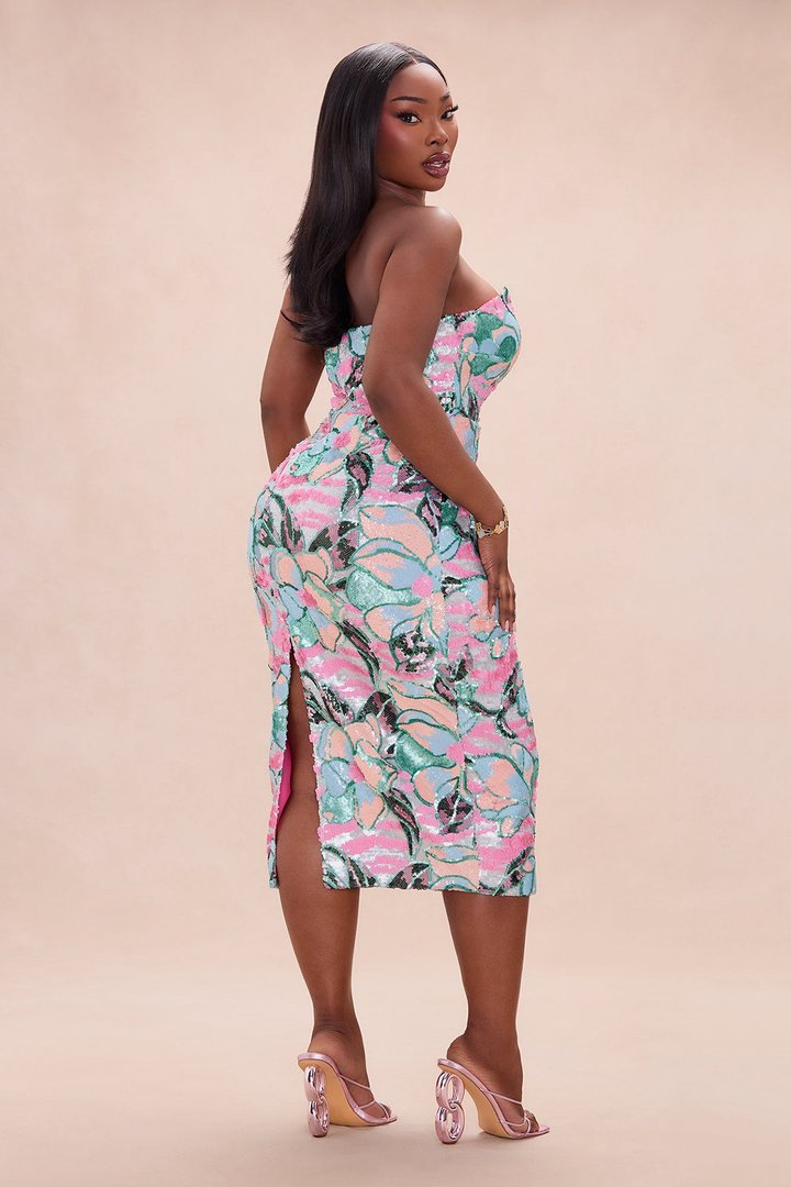 Leah Strapless Sequin Midi Dress - Multi Color