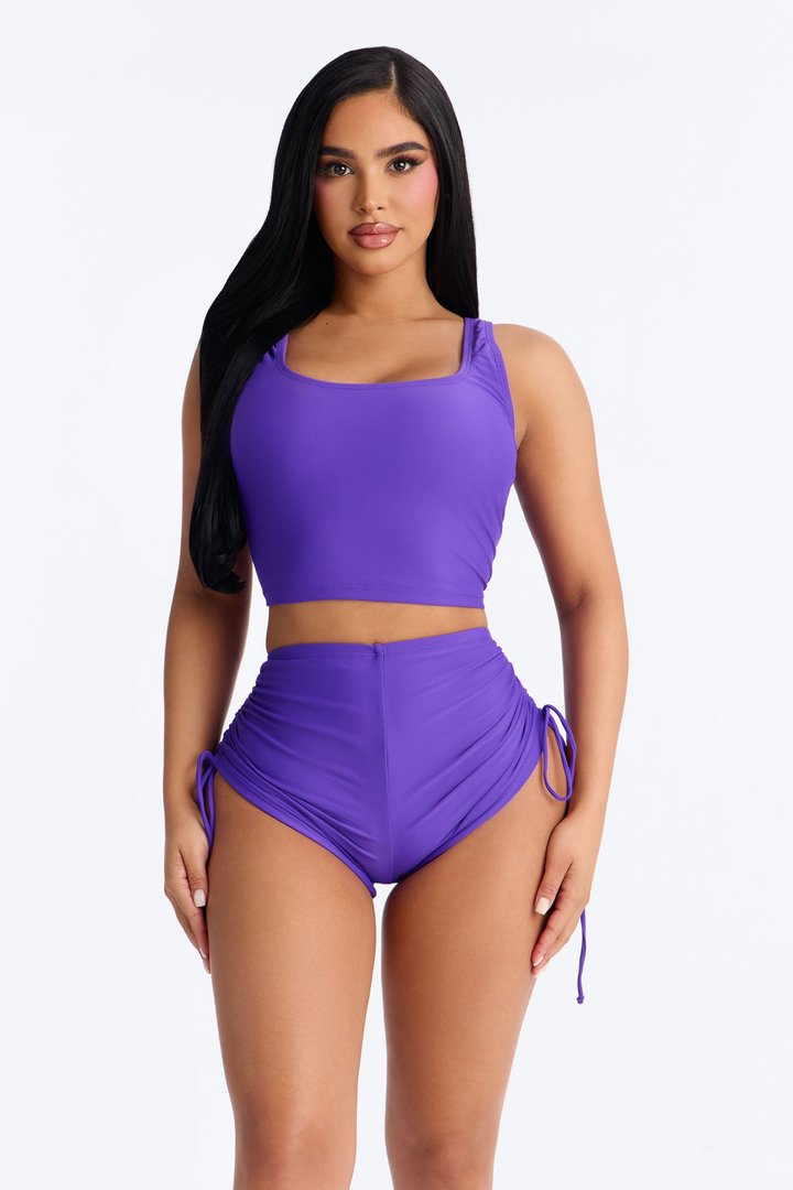 Maui Mix And Match Ruched Side Short Bikini Bottom - Violet