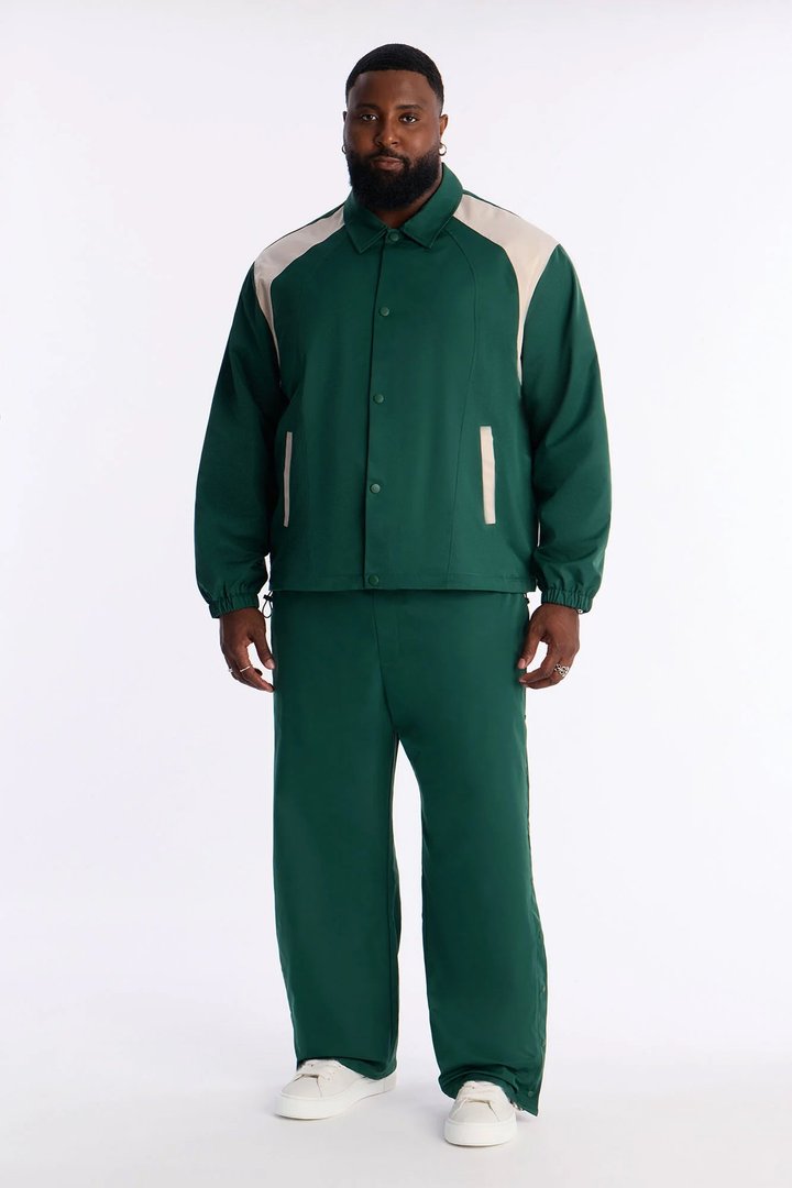 Relaxed Button Detailed Contrast Panel Coach Jacket - Green