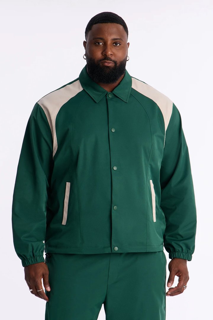 Relaxed Button Detailed Contrast Panel Coach Jacket - Green