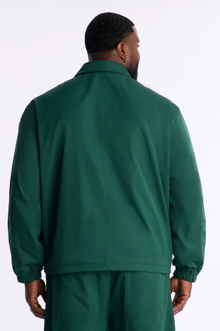 Relaxed Button Detailed Contrast Panel Coach Jacket - Green