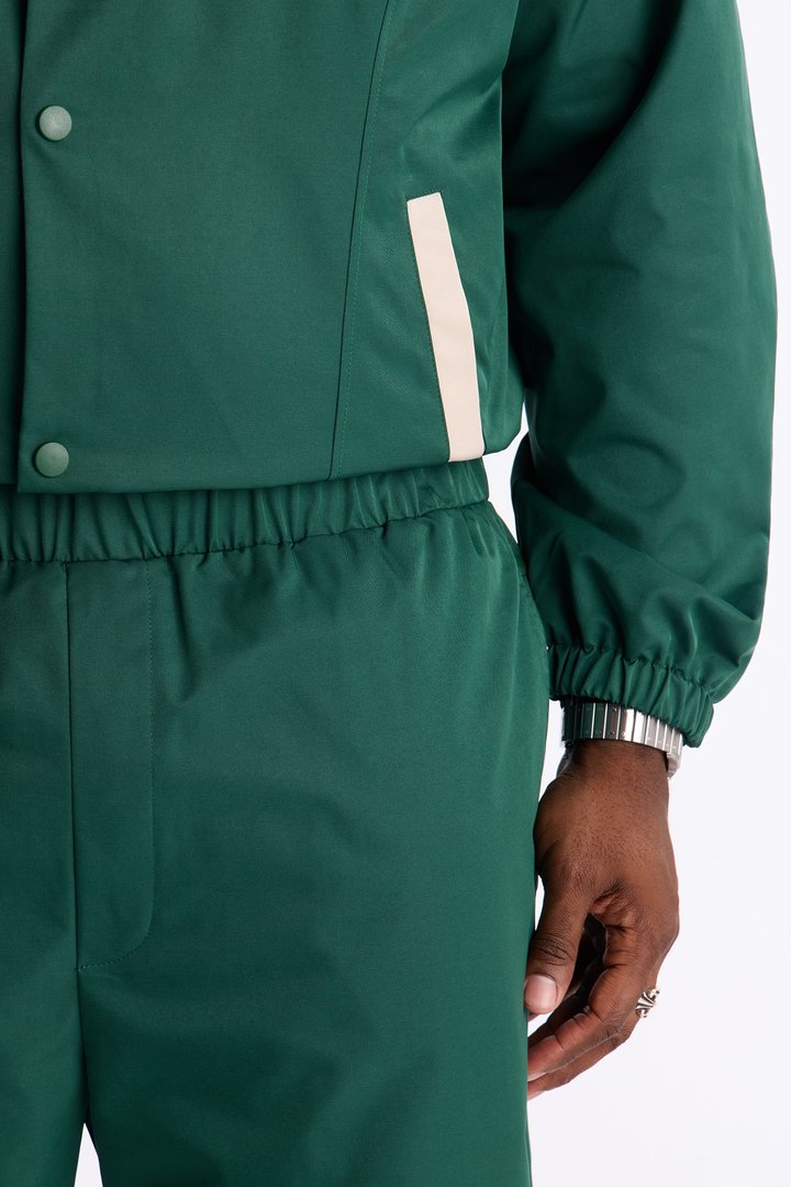 Straight Button Detailed Contrast Panel Pant - Green