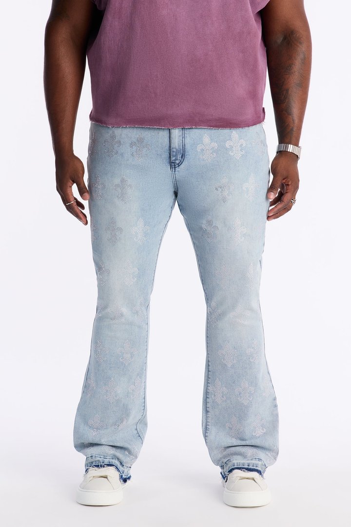 Stacked Skinny Flare Street Monarch Jeweled Jean - Light Wash