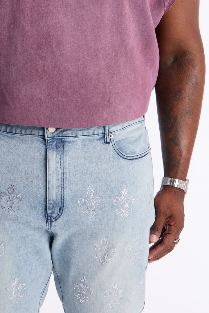 Stacked Skinny Flare Street Monarch Jeweled Jean - Light Wash