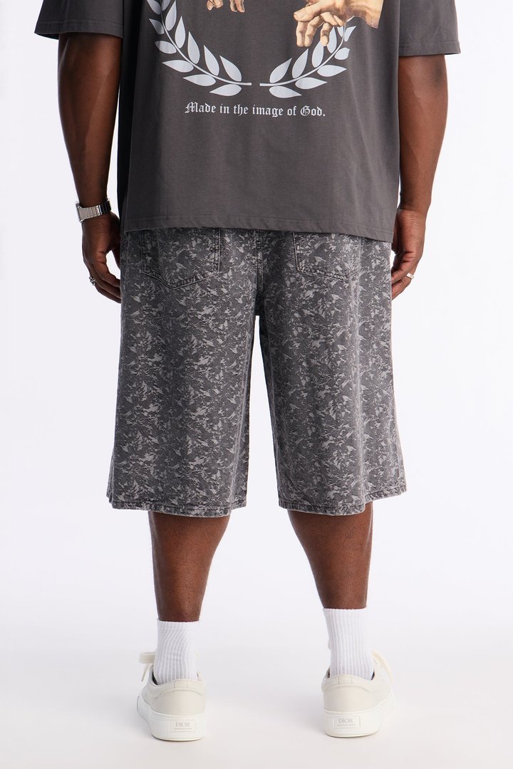 Baggy Urban Jacquard Denim Short - Grey