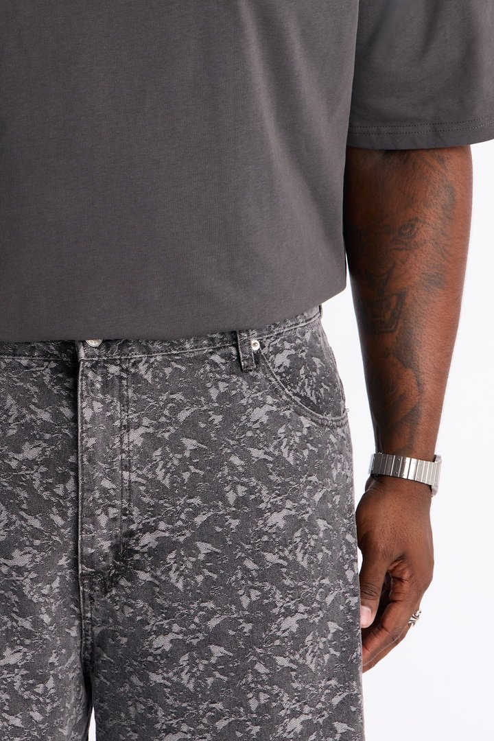 Baggy Urban Jacquard Denim Short - Grey