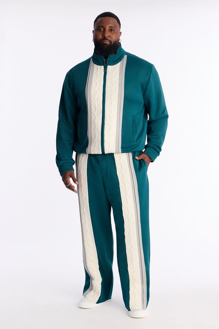 Contrast Panel Knitted Track Jacket - Teal