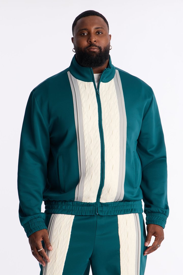 Contrast Panel Knitted Track Jacket - Teal