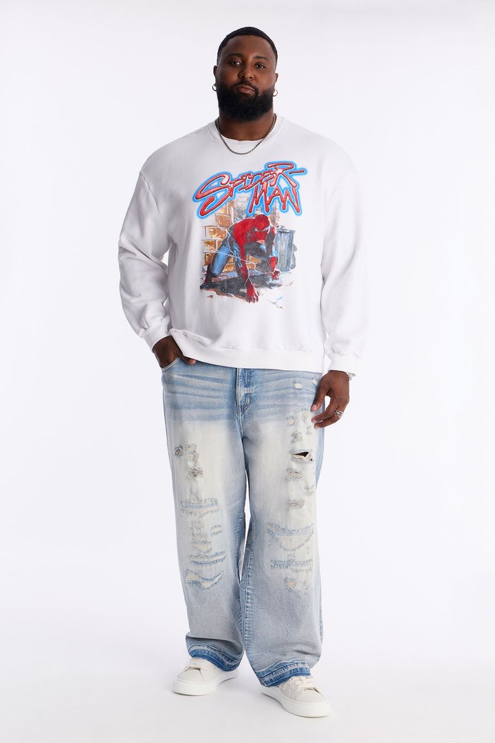 Marvel Spiderman Crawling Spider Crew Neck Sweatshirt - White