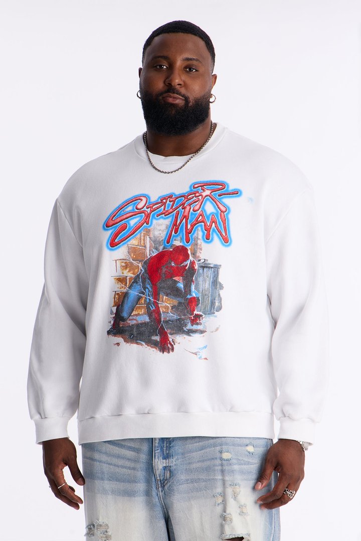 Marvel Spiderman Crawling Spider Crew Neck Sweatshirt - White