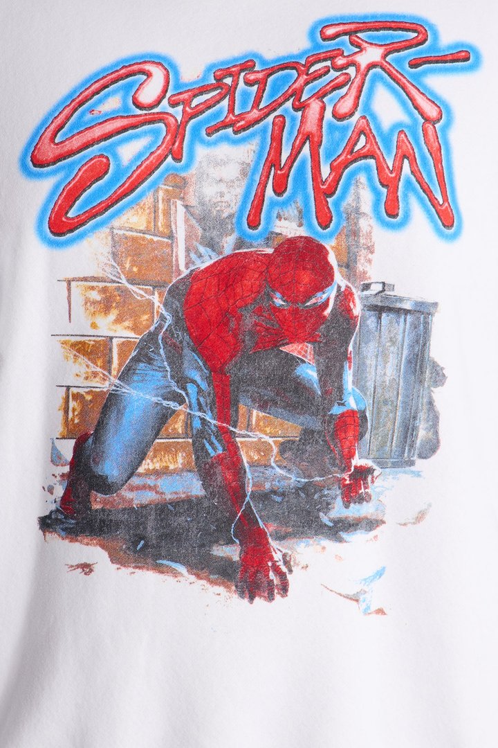 Marvel Spiderman Crawling Spider Crew Neck Sweatshirt - White