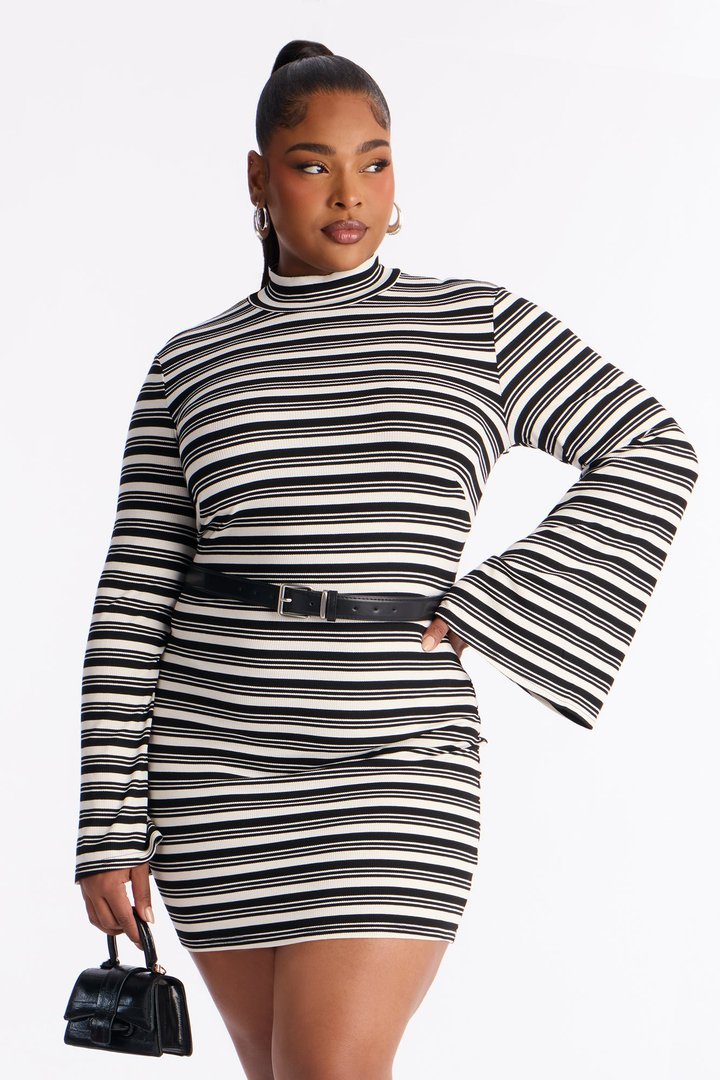 Rowan Belted Ribbed Mini Dress - Black/White