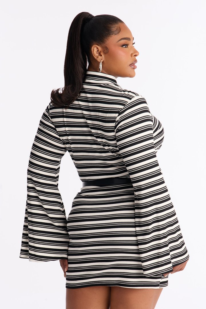 Rowan Belted Ribbed Mini Dress - Black/White