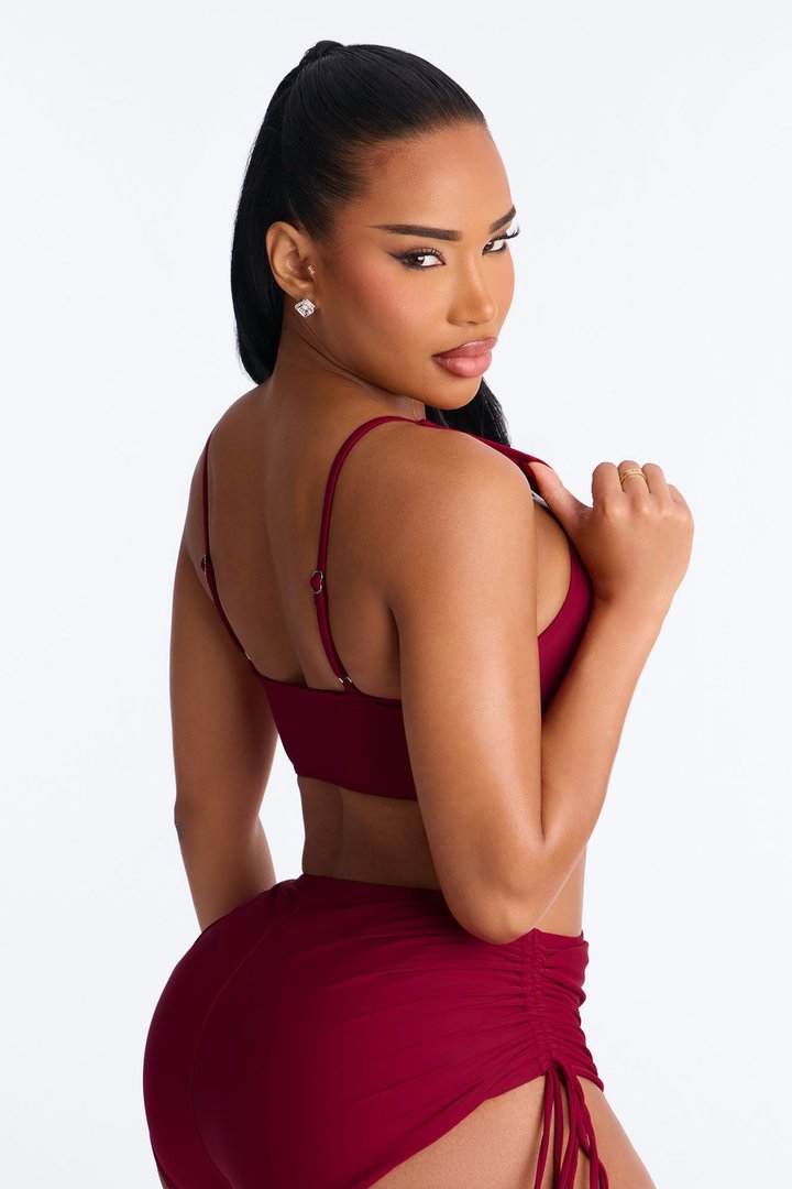 Maui Mix And Match Ruched Side Short Bikini Bottom - Burgundy