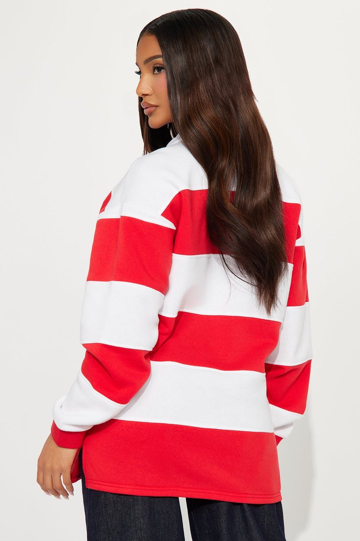 Katie Rugby Striped Polo - Red/combo