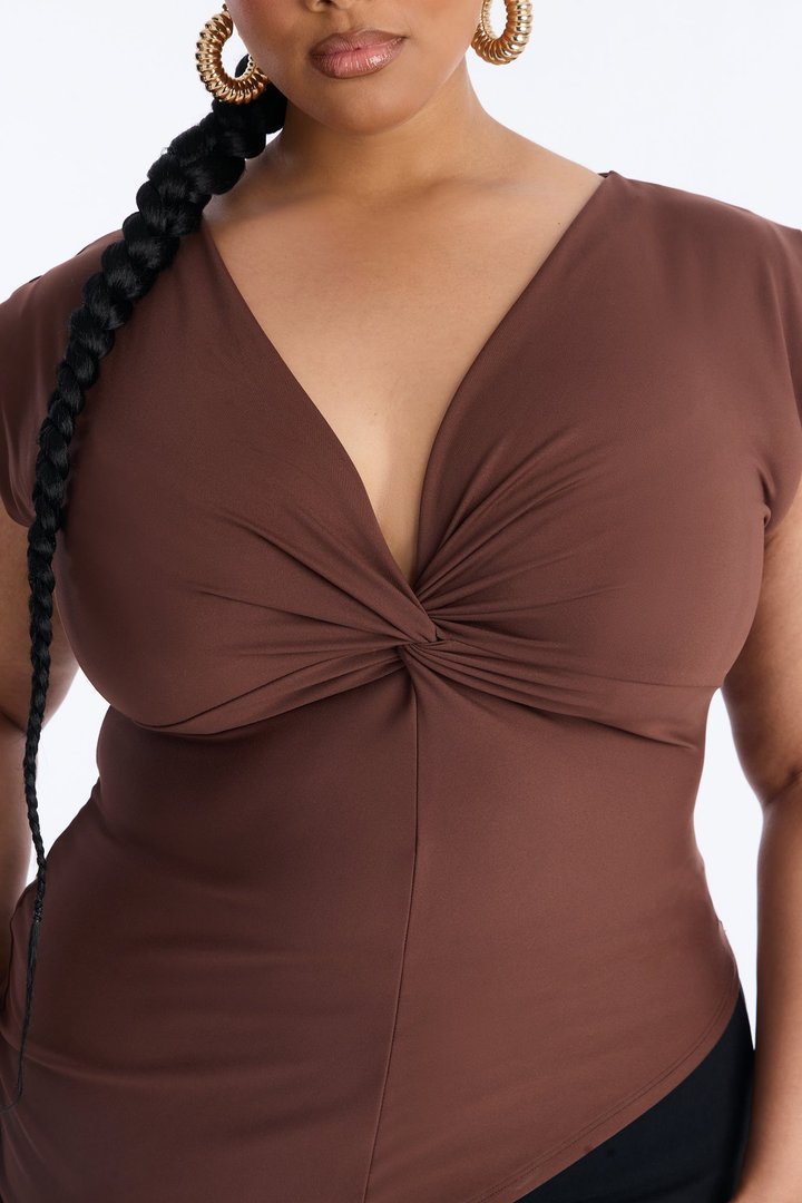 Kenzie Asymmetrical Sleeveless Knot Top - Brown