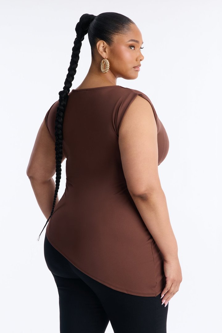 Kenzie Asymmetrical Sleeveless Knot Top - Brown