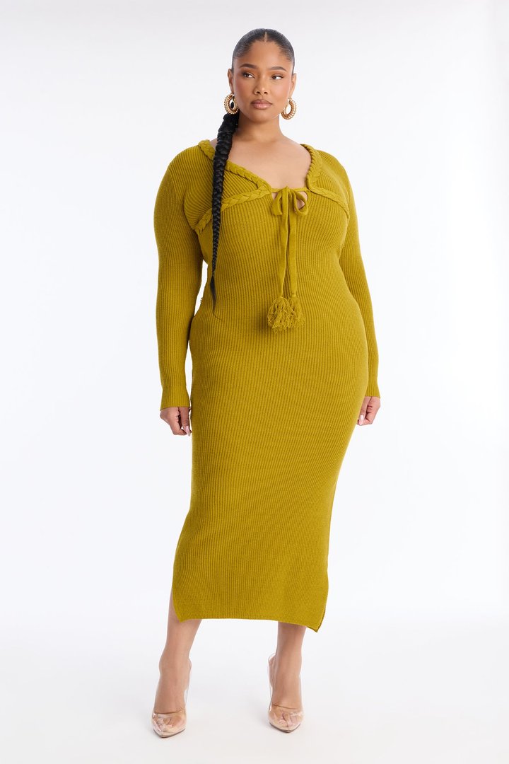 Kamryn Braided Sweater Maxi Dress - Chartreuse