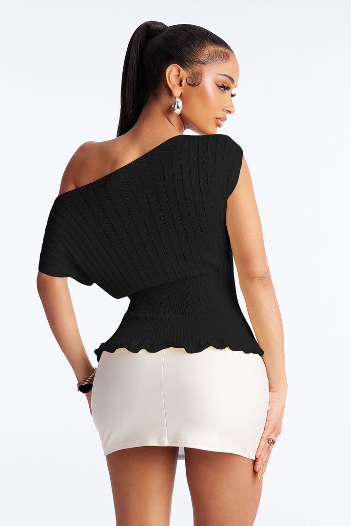 Ready For Fun Ruffle Trim Sweater Top - Black