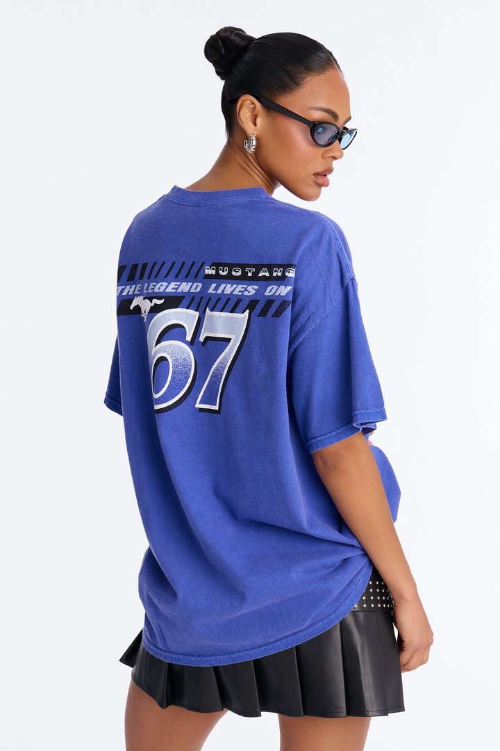 Mustang Front And Back Graphic Oversized Tee - Royal