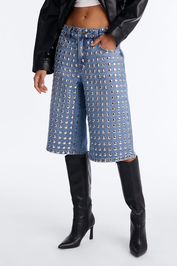 Brighton Embellished Denim Jort - Medium Wash