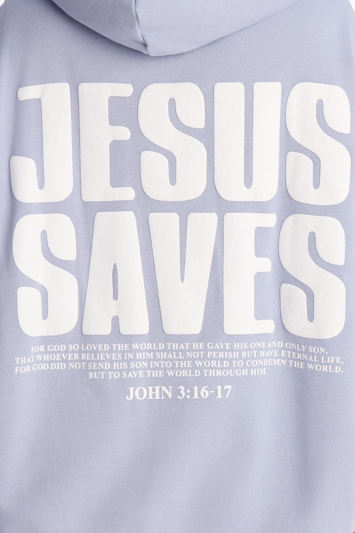 Jesus Saves Fleece Pant Set - Light Blue