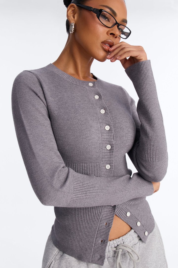 On A Daily Crew Neck Cardigan - Grey