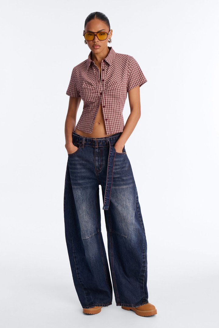 Left The Chat Belted Jeans - Dark Wash