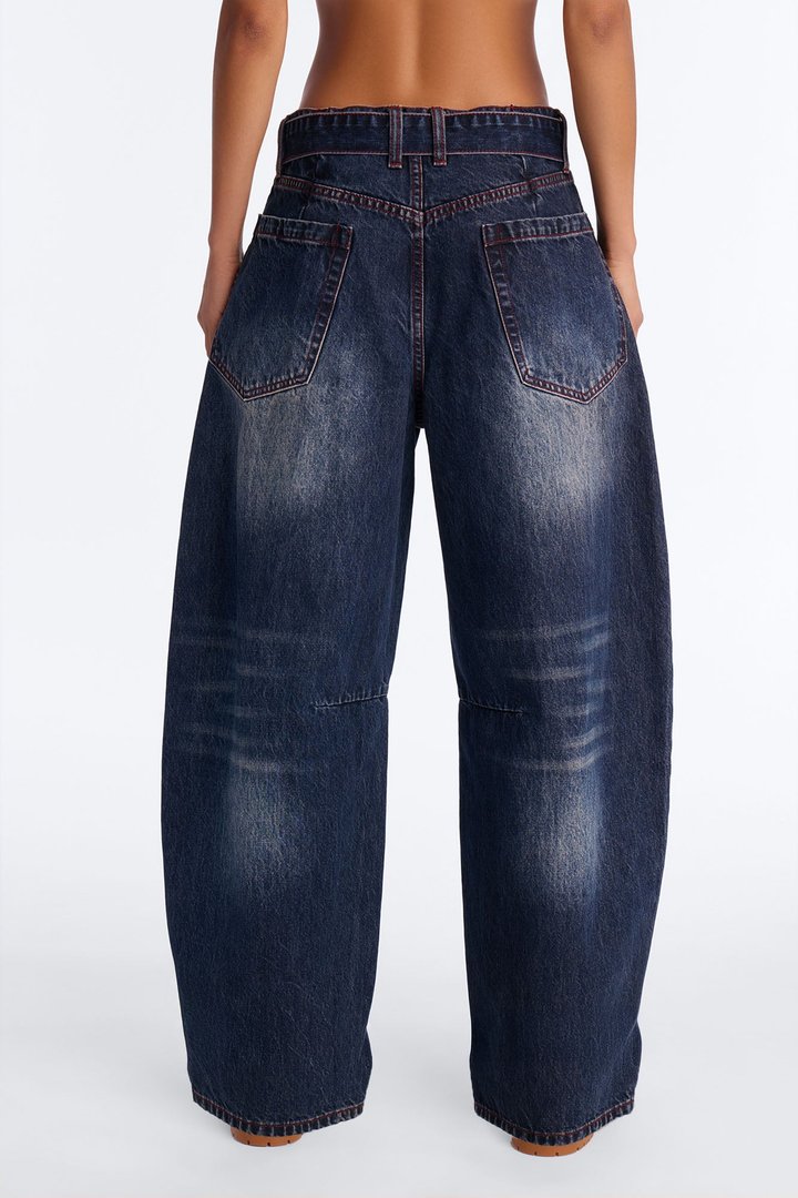 Left The Chat Belted Jeans - Dark Wash