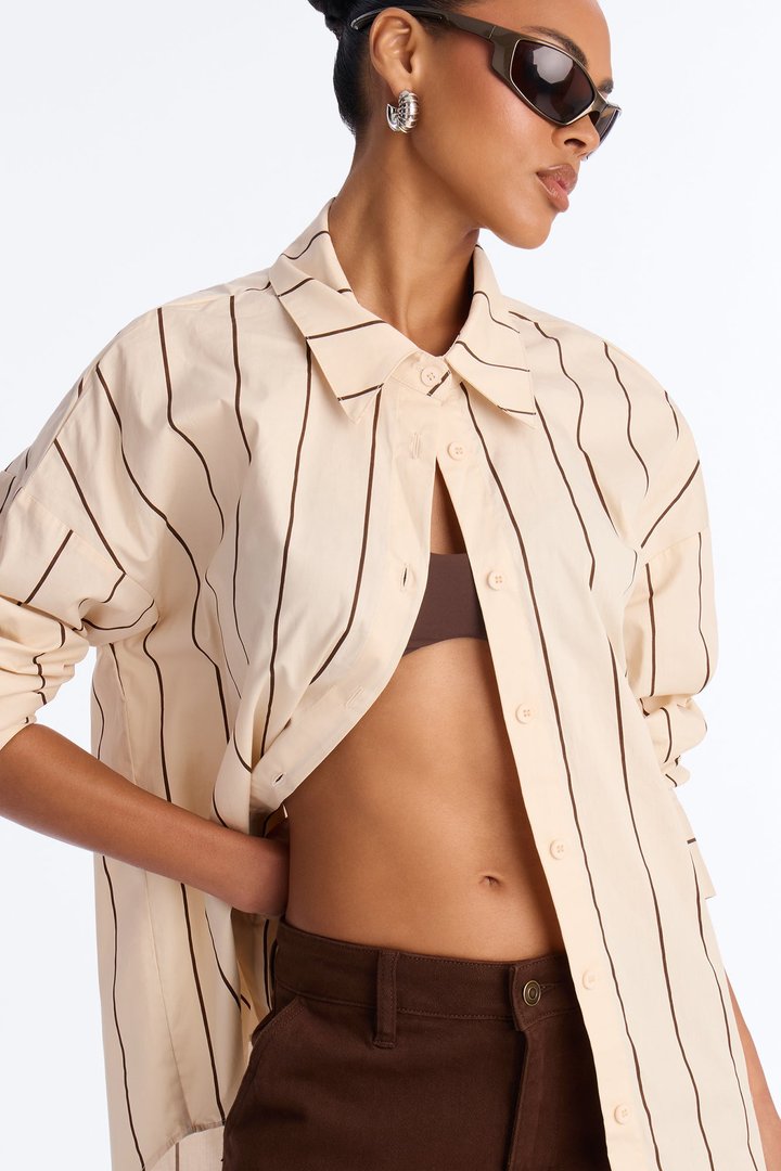 Mackie Striped Poplin Shirt - Cream/combo