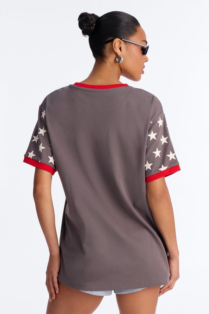 Outlaw Born To Ride Oversized Tee - Charcoal/combo