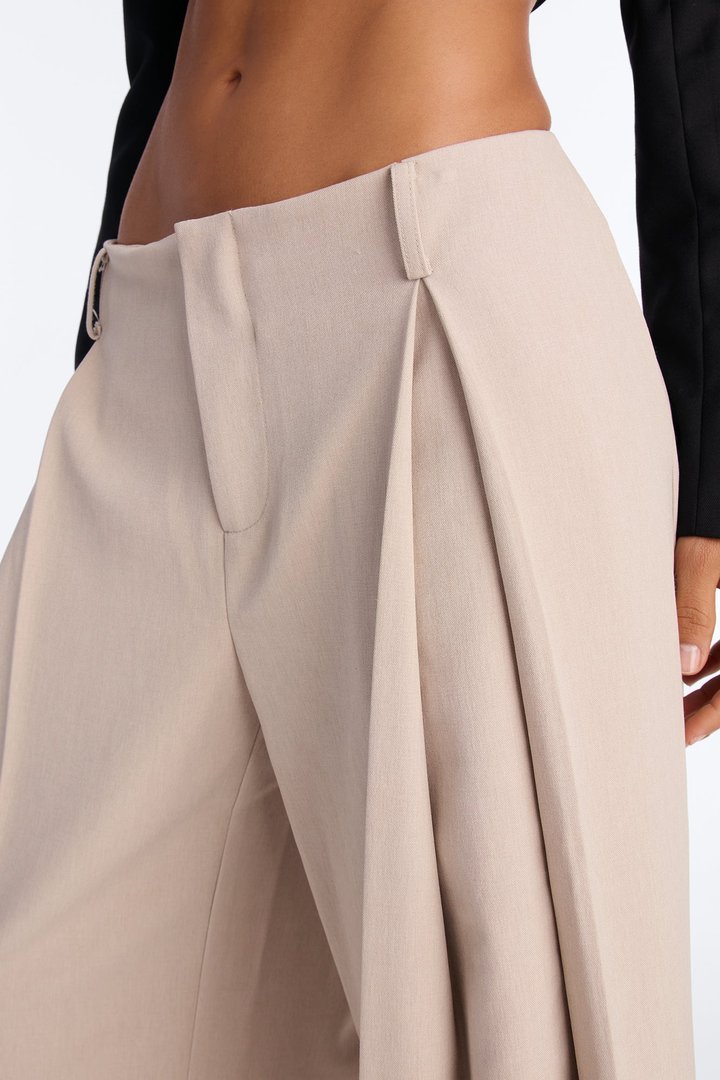 Stevie Low Rise Front Pleated Wide Leg Trouser Pant 33″ - Stone