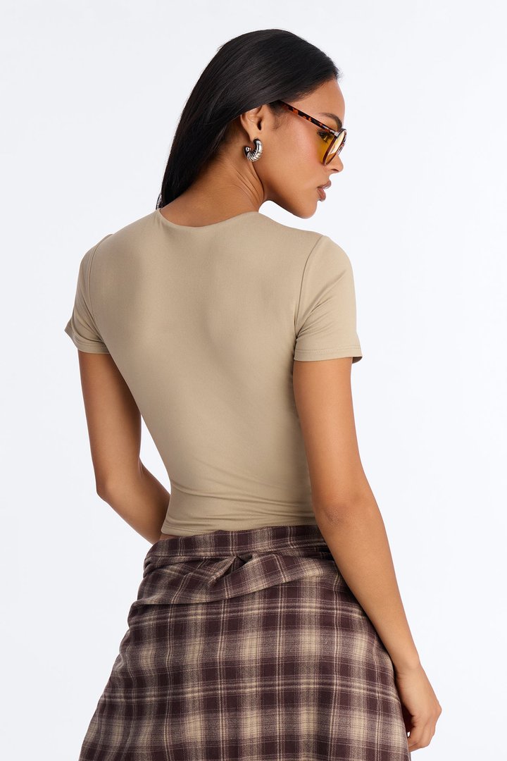 Jaslynn Double Lined Cropped Baby Tee - Olive