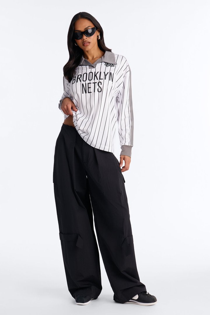 NBABrooklyn Nets Pinstripe Long Sleeve Top - White