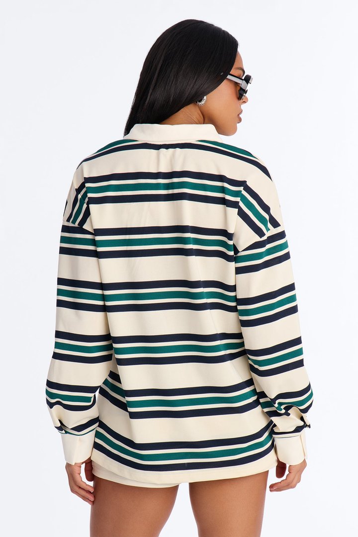 Stacey Stripe Polo Short Set - Cream/combo