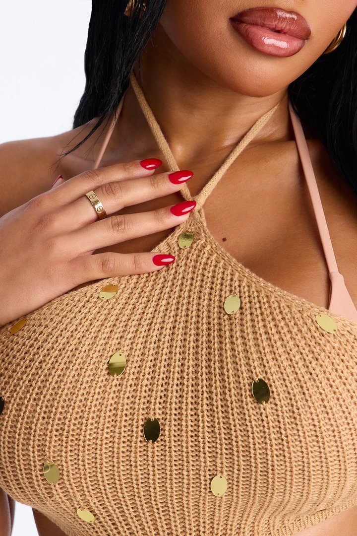 Heat Island Crochet Swim Cover Up Dress - Tan