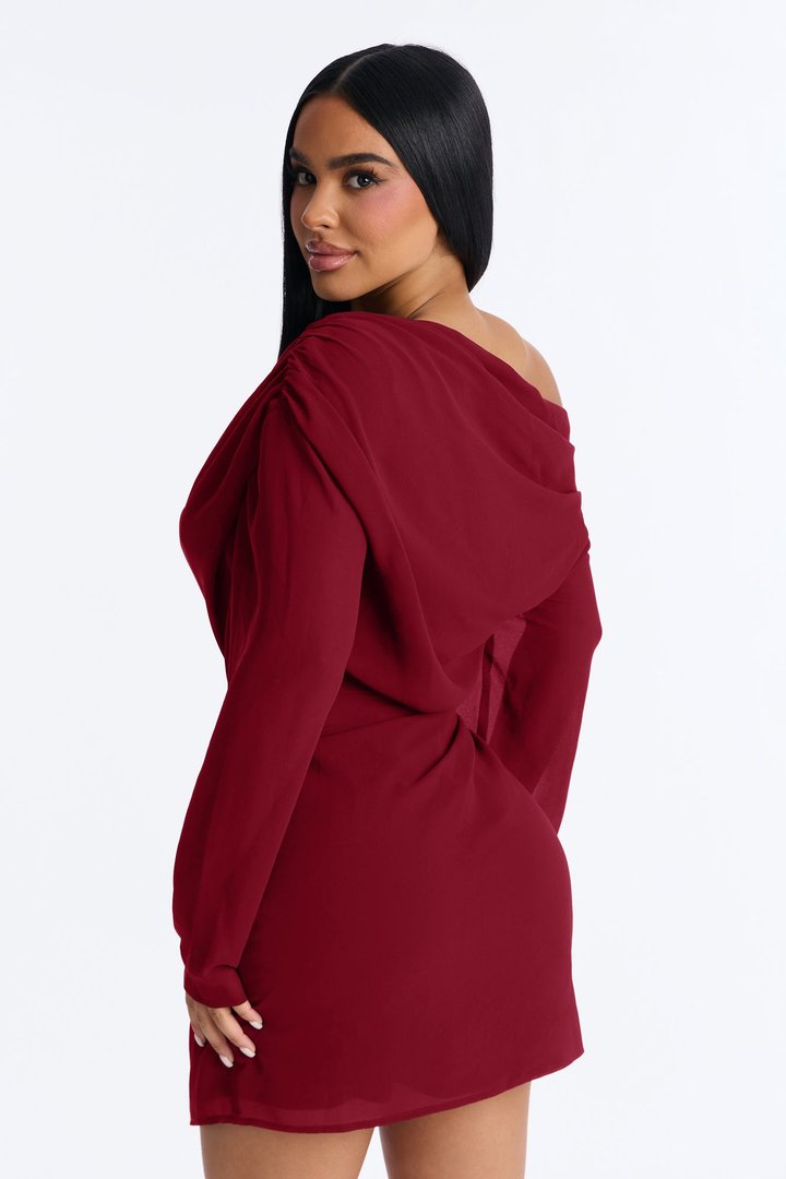 Kennedy Long Sleeve Chiffon Mini Dress - Red