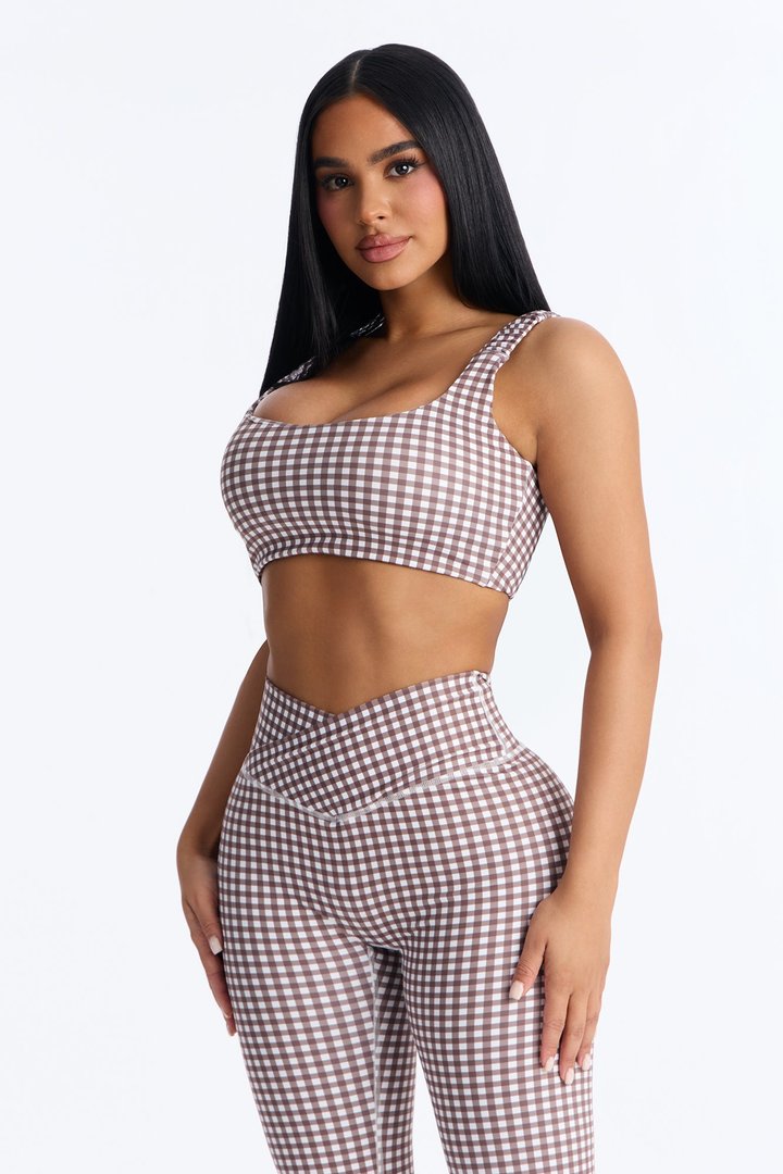 Cassidy Gingham Flare Legging Set - Brown/combo