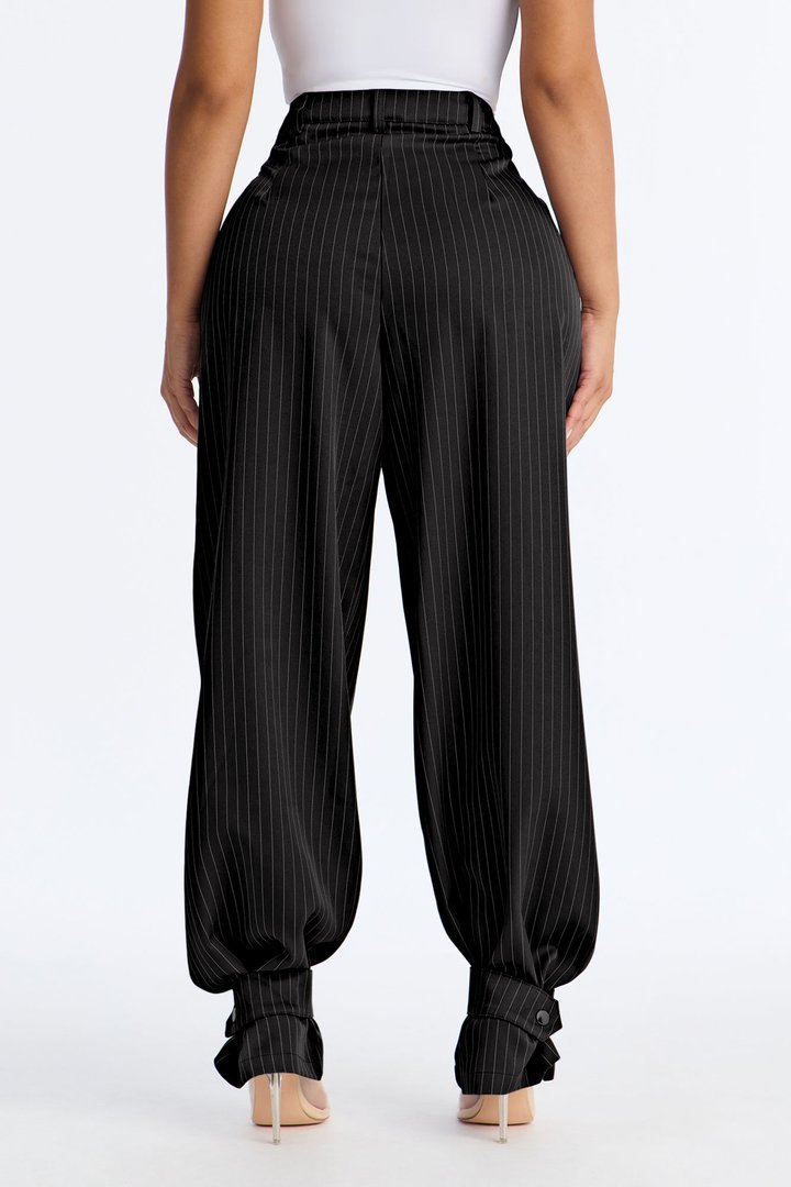 Never Settle Pinstripe Adjustable Cuff Trouser Pants 33″ - Black/White