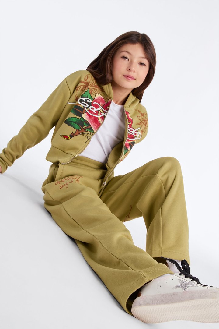Mini Ed Hardy Bouquet Fleece Zip Hoodie - Olive