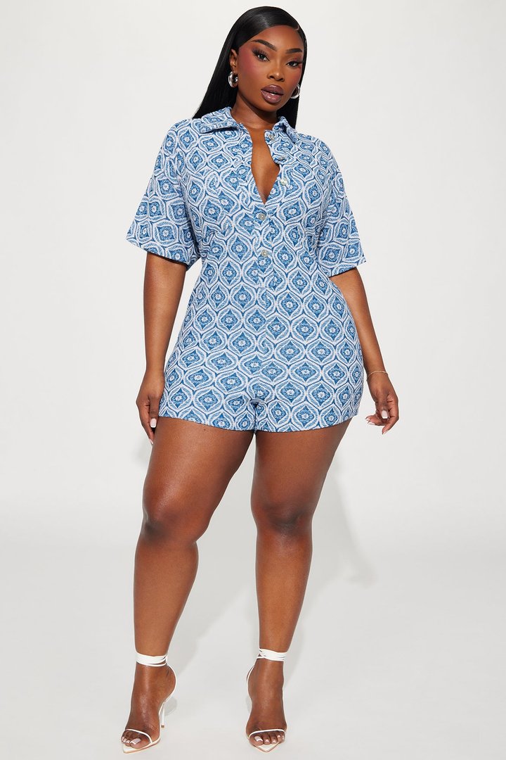 Morning Mimosas Romper - Blue/combo
