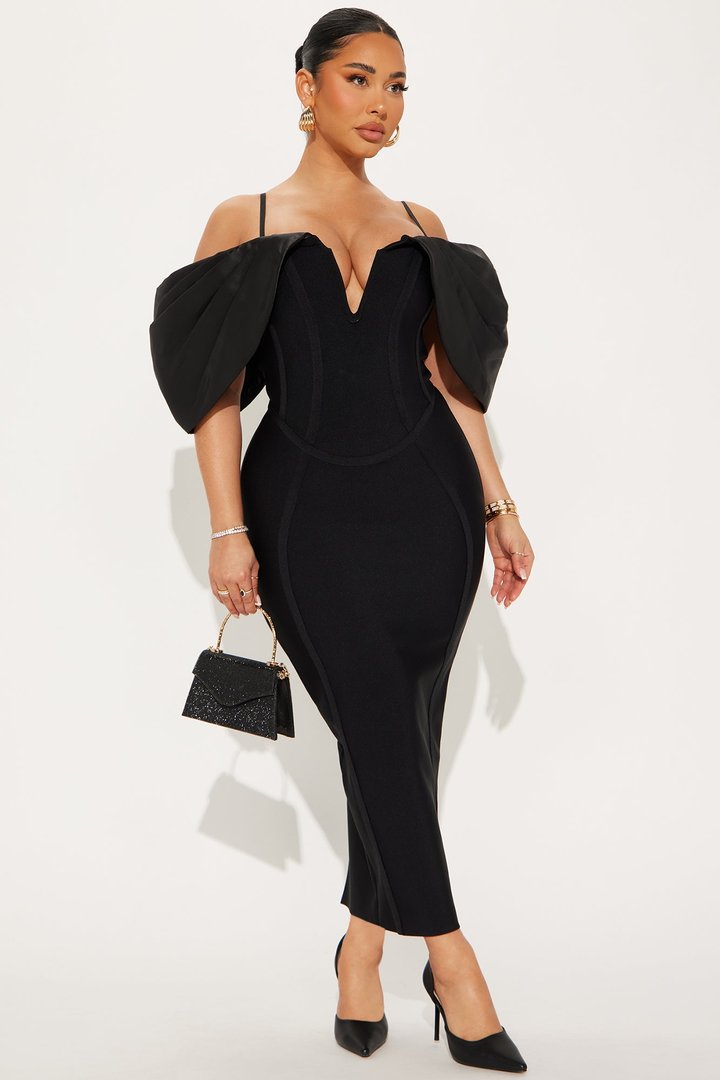 Queen Status Bandage Midi Dress - Black