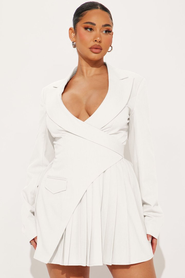 Delani Mini Blazer Dress - White
