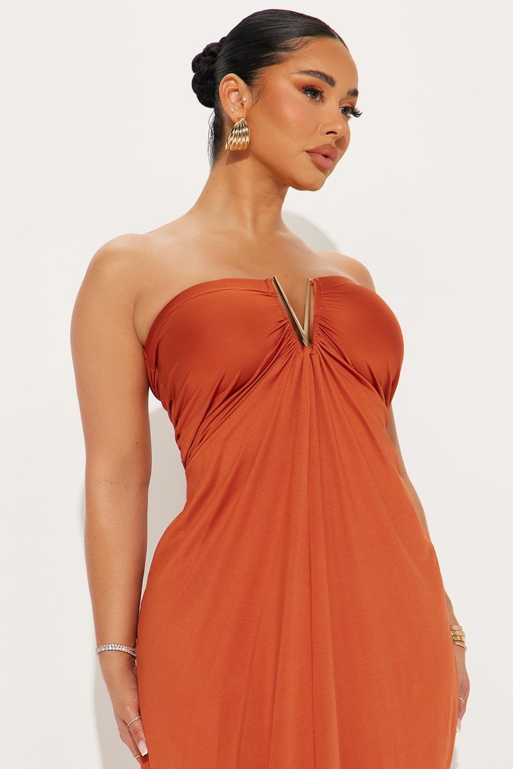 Noelle Strapless Maxi Dress - Cognac