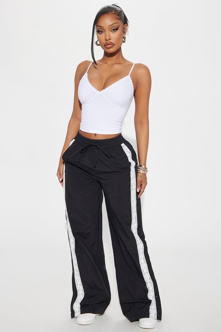 Talia Snap Button Windbreaker Track Pant - Black