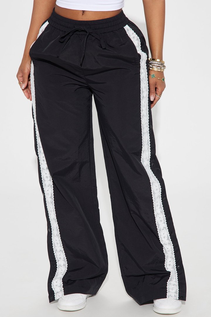 Talia Snap Button Windbreaker Track Pant - Black