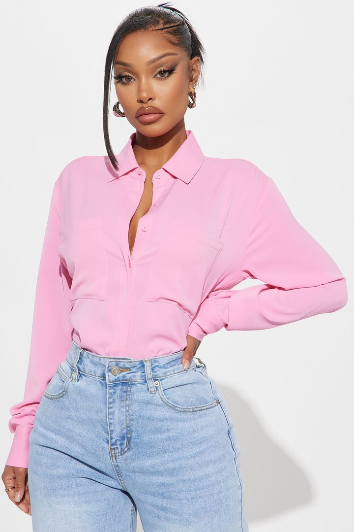 CEO Of Slaying Button Down Top - Pink