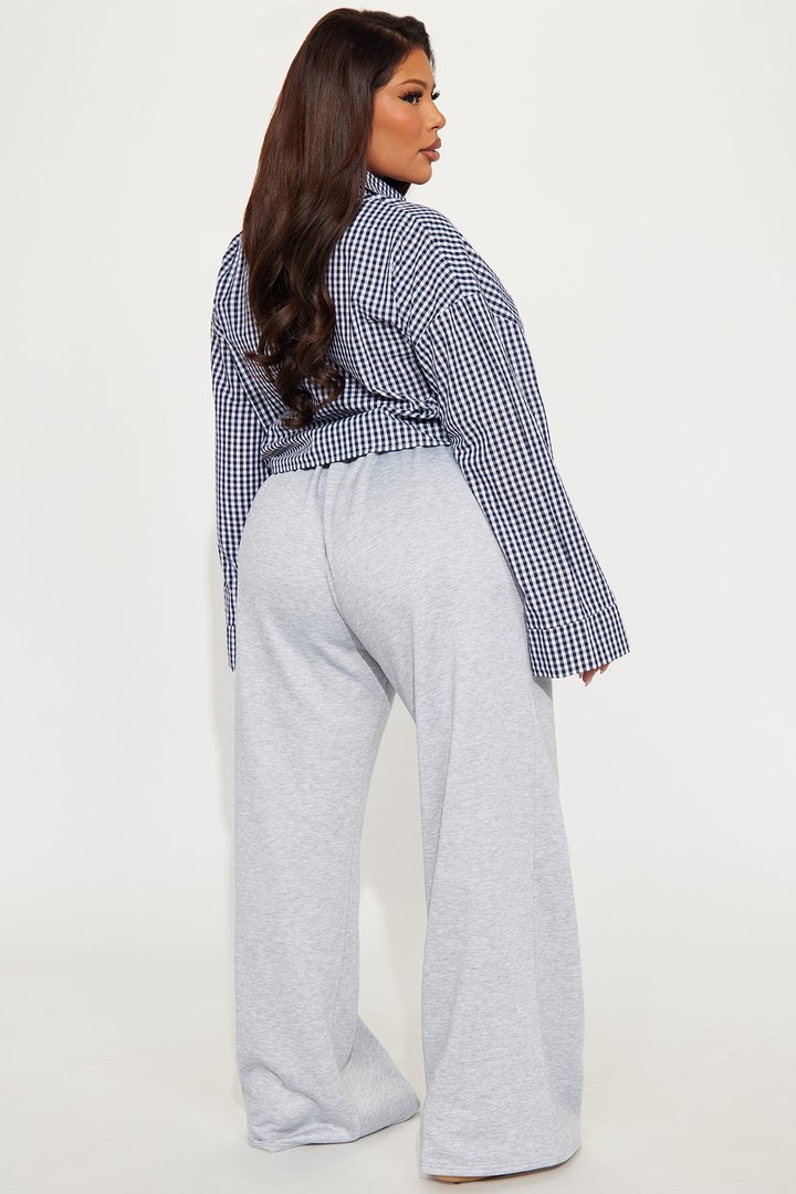 Shayla Gingham Fleece Pant Set - Navy/combo