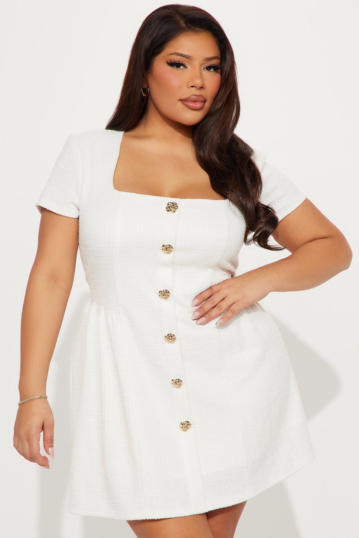 Camryn Stretch Tweed Mini Dress - White