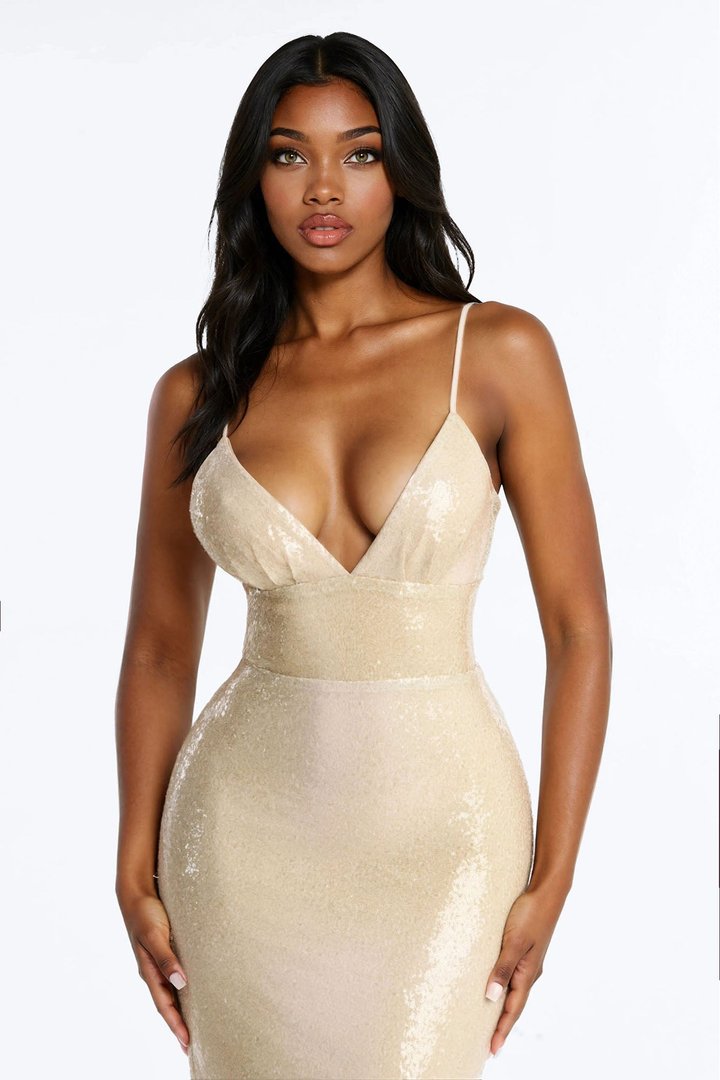 Delia Floral Sequin Gown - Nude/combo